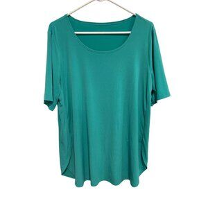 Susan Graver Tunic Top Size Large Modern Essentials Liquid Knit Scoop Neck Teal